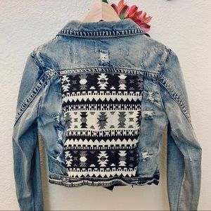 White Crow Aztec Back Distressed Denim Jacket